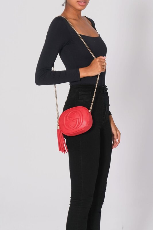 GUCCI GUCCI METALLIC RED LEATHER CHAIN SOHO DISCO CROSSBODY BAG MINI
