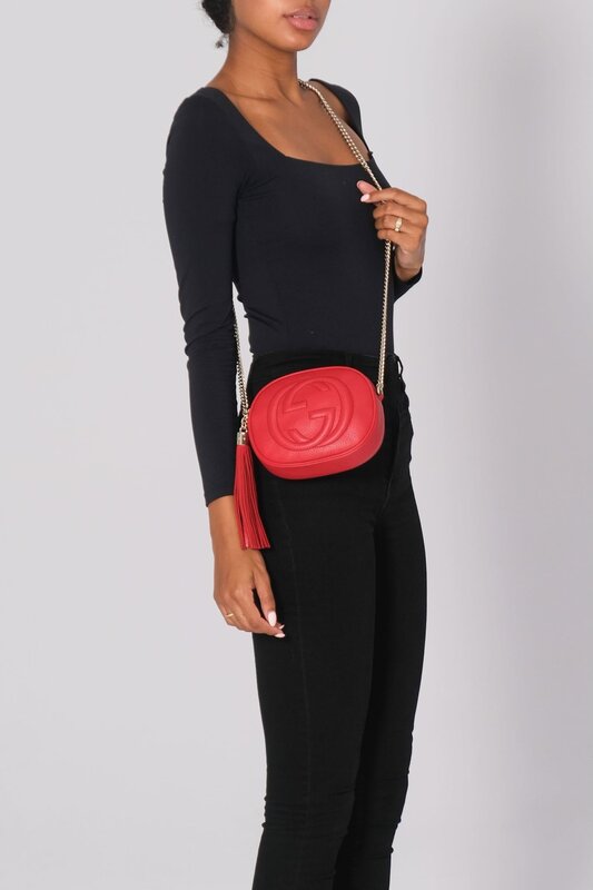 GUCCI GUCCI METALLIC RED LEATHER CHAIN SOHO DISCO CROSSBODY BAG MINI