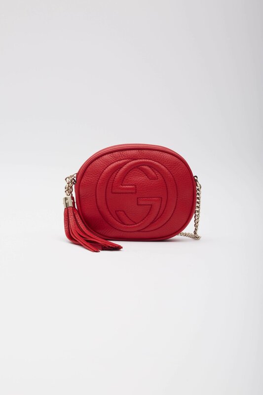 GUCCI METALLIC RED LEATHER CHAIN SOHO DISCO CROSSBODY BAG MINI