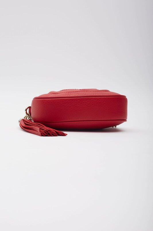 GUCCI METALLIC RED LEATHER CHAIN SOHO DISCO CROSSBODY BAG MINI