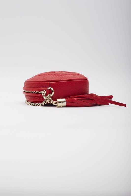 GUCCI GUCCI METALLIC RED LEATHER CHAIN SOHO DISCO CROSSBODY BAG MINI