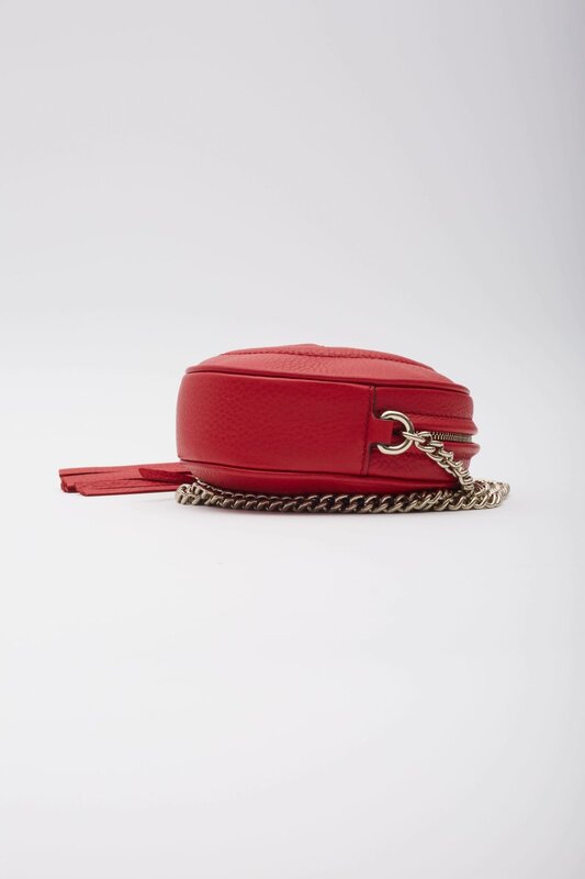 GUCCI GUCCI METALLIC RED LEATHER CHAIN SOHO DISCO CROSSBODY BAG MINI