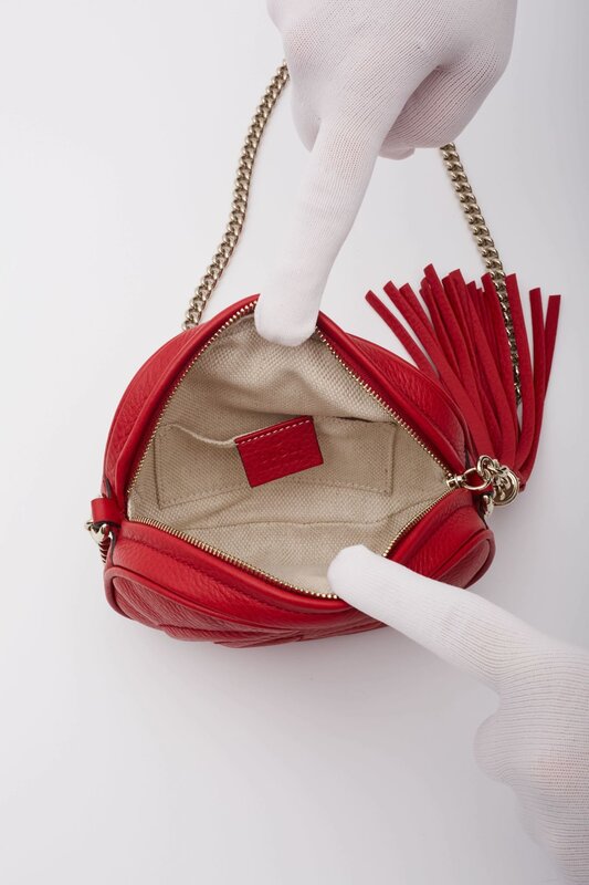 GUCCI GUCCI METALLIC RED LEATHER CHAIN SOHO DISCO CROSSBODY BAG MINI