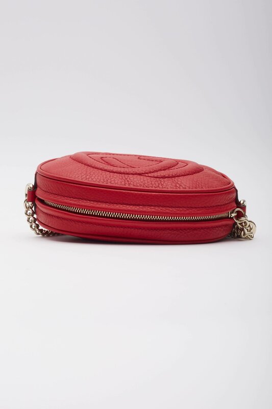 GUCCI GUCCI METALLIC RED LEATHER CHAIN SOHO DISCO CROSSBODY BAG MINI