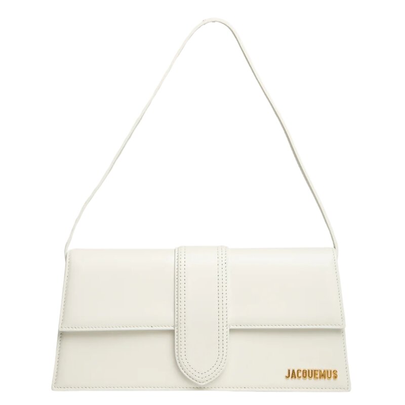 JACQUEMUS LE BAMBINO LONG WHITE LEATHER BAG GOLD HW