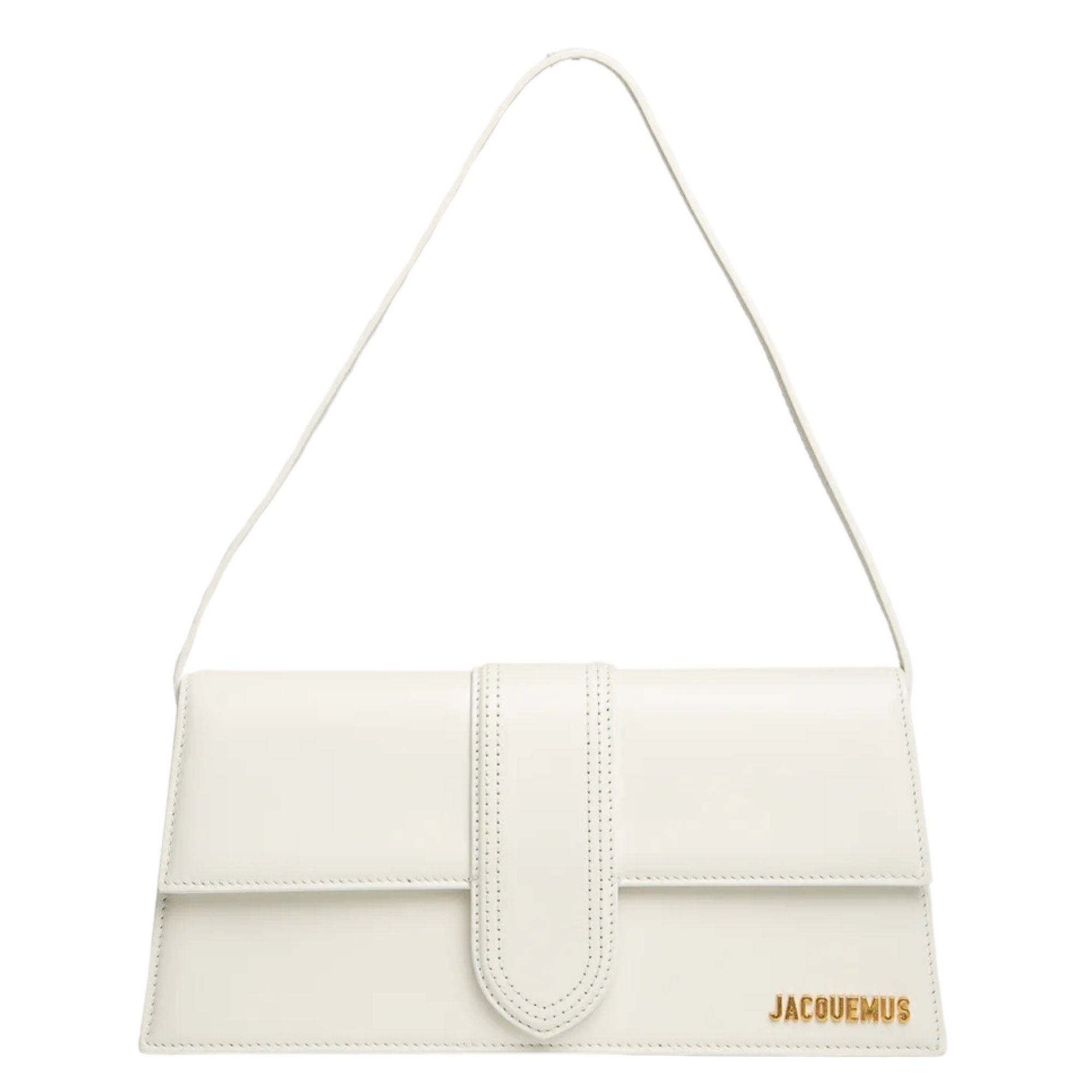 JACQUEMUS LE BAMBINO LONG WHITE LEATHER BAG GOLD HW