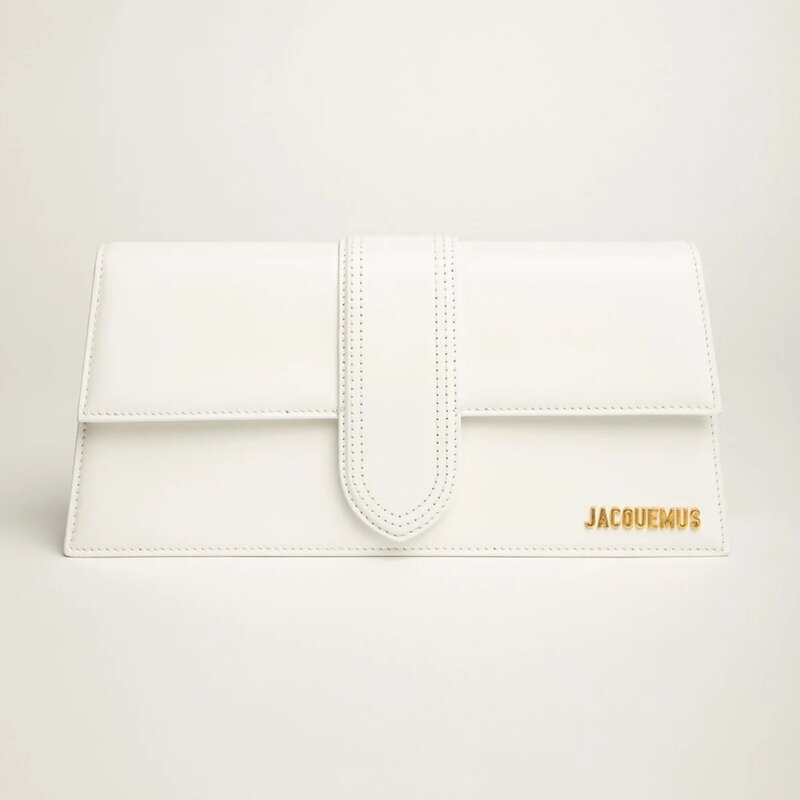 JACQUEMUS LE BAMBINO LONG WHITE LEATHER BAG GOLD HW