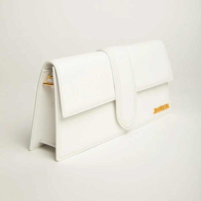 JACQUEMUS LE BAMBINO LONG WHITE LEATHER BAG GOLD HW