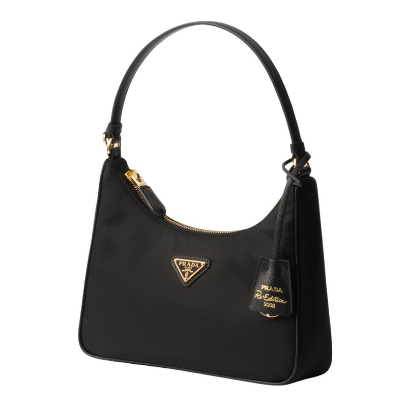 PRADA PRADA RE-EDITION 2005 BLACK RE-NYLON AND SAFFIANO MINI BAG GOLD HARDWARE