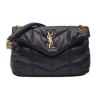 SAINT LAURENT SAINT LAURENT BLACK LEATHER LOULOU PUFFER SHOULDER BAG SMALL
