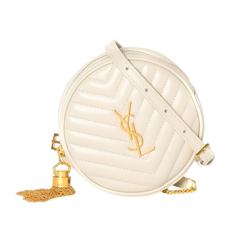 SAINT LAURENT MATELASSE CHEVRON IVORY ROUND BAG