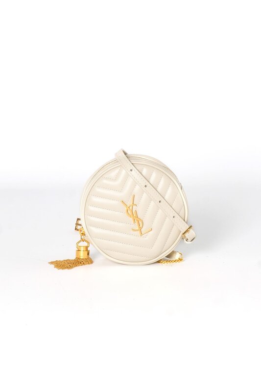 SAINT LAURENT MATELASSE CHEVRON IVORY ROUND BAG