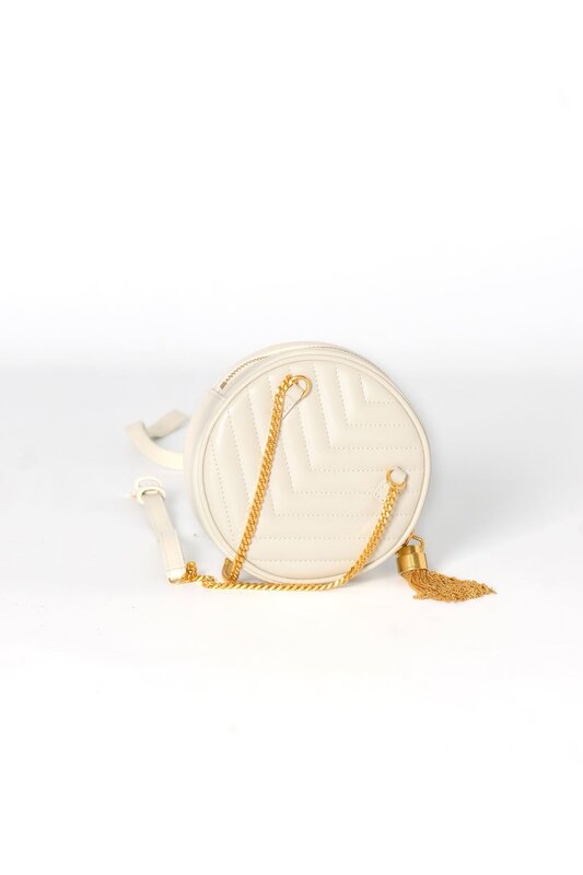 SAINT LAURENT MATELASSE CHEVRON IVORY ROUND BAG