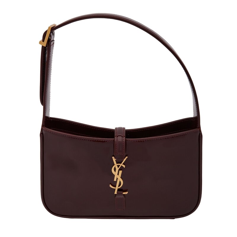 SAINT LAURENT SAINT LAURENT PATENT LE 5 À 7 HOBO BAG DARK RED WINE GOLD METAL