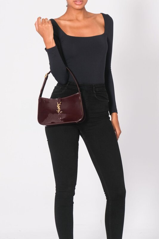 SAINT LAURENT SAINT LAURENT PATENT LE 5 À 7 HOBO BAG DARK RED WINE GOLD METAL