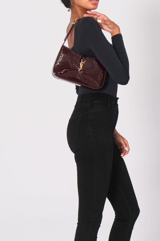 SAINT LAURENT SAINT LAURENT PATENT LE 5 À 7 HOBO BAG DARK RED WINE GOLD METAL