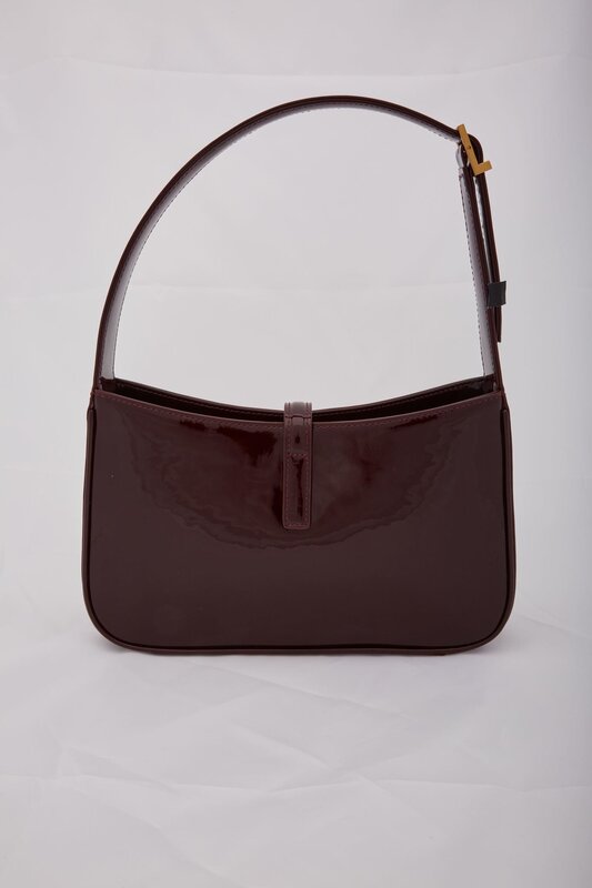 SAINT LAURENT SAINT LAURENT PATENT LE 5 À 7 HOBO BAG DARK RED WINE GOLD METAL