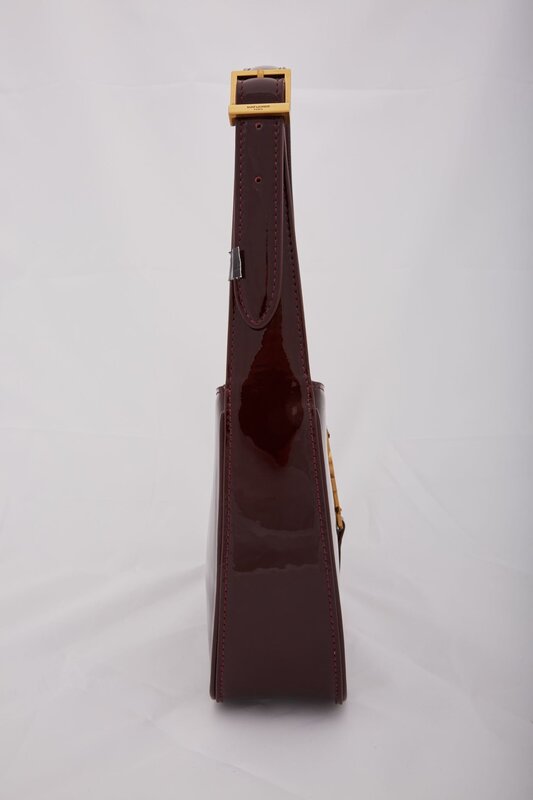 SAINT LAURENT SAINT LAURENT PATENT LE 5 À 7 HOBO BAG DARK RED WINE GOLD METAL