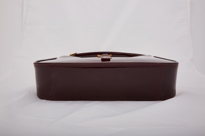 SAINT LAURENT SAINT LAURENT PATENT LE 5 À 7 HOBO BAG DARK RED WINE GOLD METAL