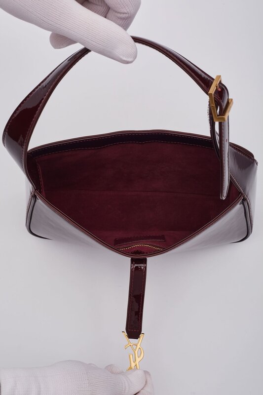 SAINT LAURENT SAINT LAURENT PATENT LE 5 À 7 HOBO BAG DARK RED WINE GOLD METAL