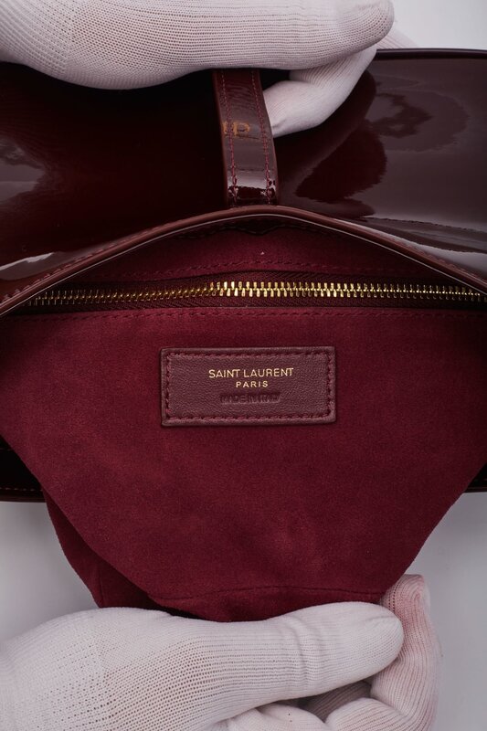 SAINT LAURENT SAINT LAURENT PATENT LE 5 À 7 HOBO BAG DARK RED WINE GOLD METAL