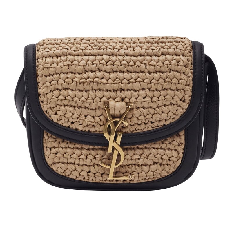 SAINT LAURENT RAFFIA LEATHER KAIA SHOULDER BAG BEIGE