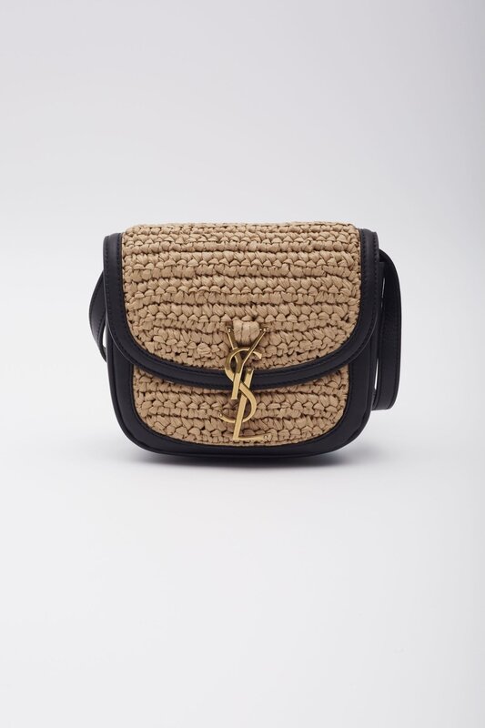 SAINT LAURENT RAFFIA LEATHER KAIA SHOULDER BAG BEIGE