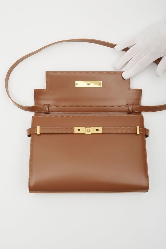 SAINT LAURENT SAINT LAURENT SMOOTH CALFSKIN MEDIUM MANHATTAN SHOULDER BAG COGNAC