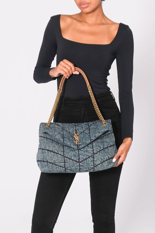 SAINT LAURENT SAINT LAURENT DENIM LOULOU PUFFER SHOULDER BAG MEDIUM