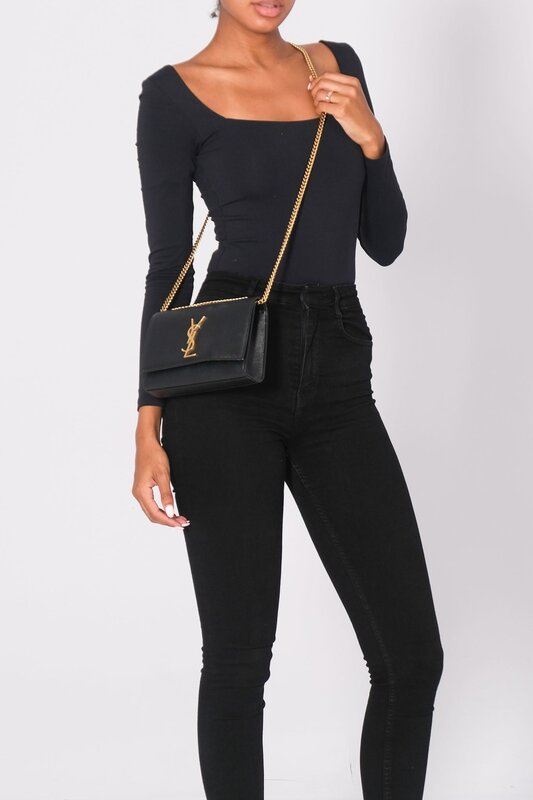 SAINT LAURENT SAINT LAURENT GRAIN DE POUDRE BLACK KATE CHAIN BAG MEDIUM 449890