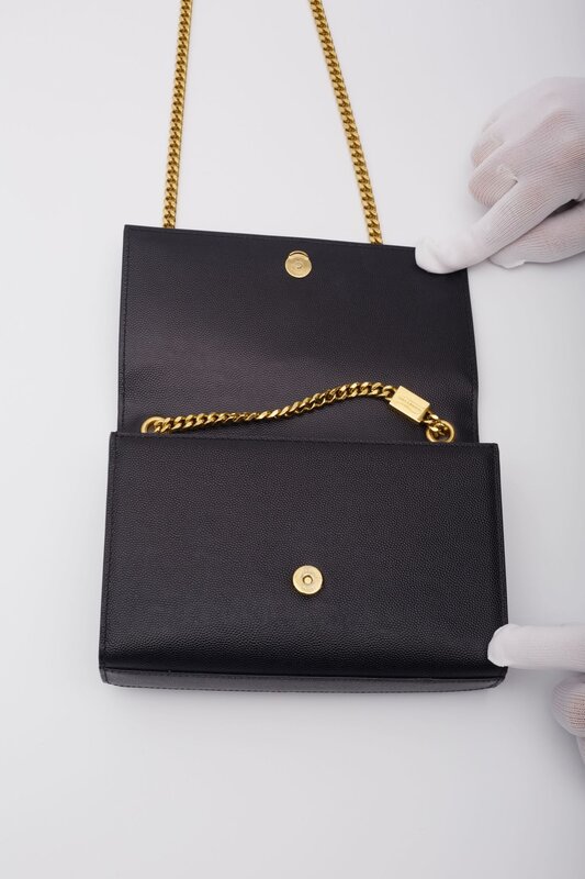 SAINT LAURENT SAINT LAURENT GRAIN DE POUDRE BLACK KATE CHAIN BAG MEDIUM 449890