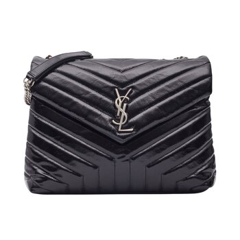 SAINT LAURENT SAINT LAURENT PATENT BLACK MONOGRAM LOULOU SHOULDER BAG MEDIUM