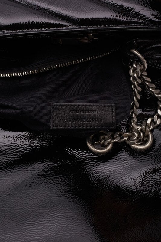 SAINT LAURENT PATENT BLACK MONOGRAM LOULOU SHOULDER BAG MEDIUM