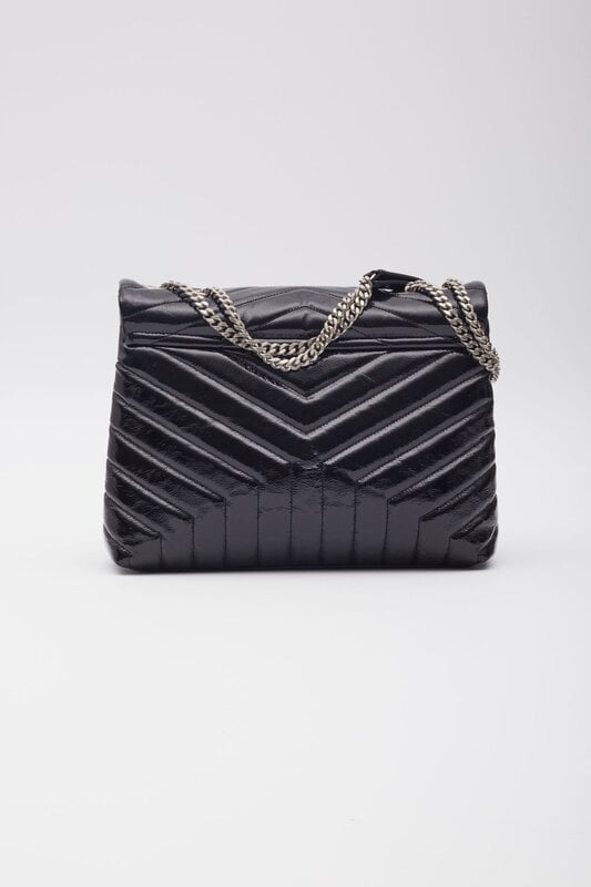 SAINT LAURENT SAINT LAURENT PATENT BLACK MONOGRAM LOULOU SHOULDER BAG MEDIUM