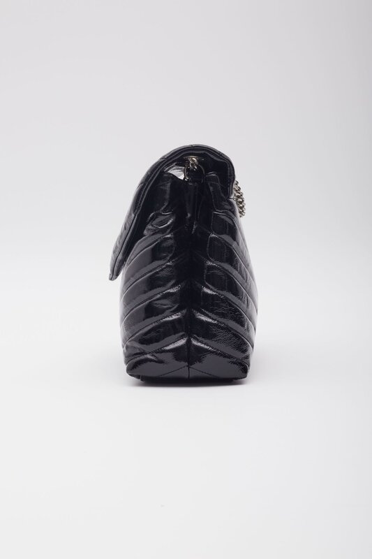 SAINT LAURENT SAINT LAURENT PATENT BLACK MONOGRAM LOULOU SHOULDER BAG MEDIUM