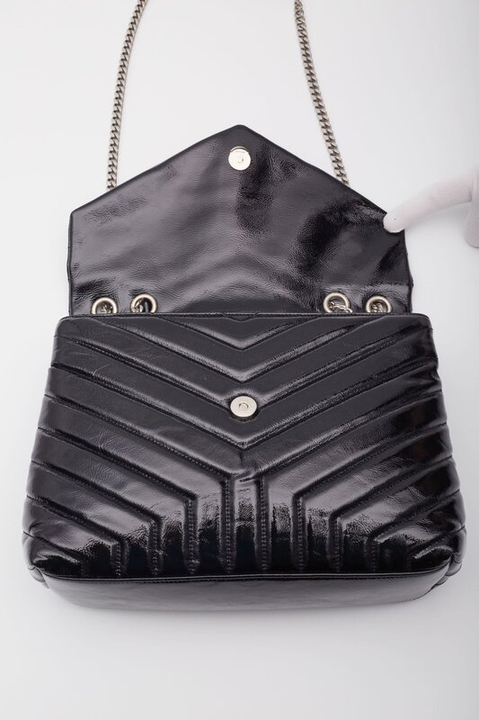 SAINT LAURENT SAINT LAURENT PATENT BLACK MONOGRAM LOULOU SHOULDER BAG MEDIUM
