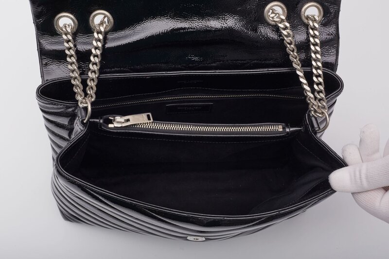 SAINT LAURENT SAINT LAURENT PATENT BLACK MONOGRAM LOULOU SHOULDER BAG MEDIUM