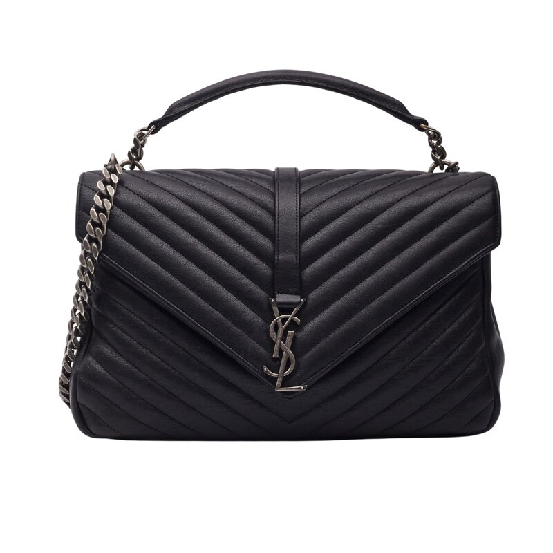 SAINT LAURENT MATELASSE COLLEGE SATCHEL BAG LARGE BLACK