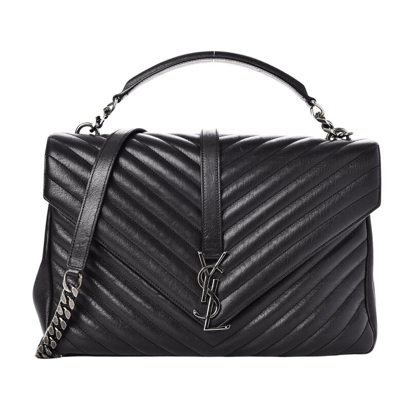 SAINT LAURENT MATELASSE COLLEGE SATCHEL BAG LARGE BLACK