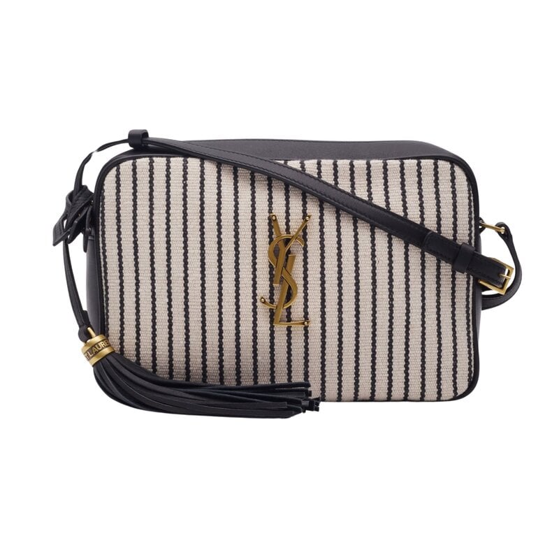 SAINT LAURENT BLACK WHITE STRIPES CANVAS LOU CAMERA BAG