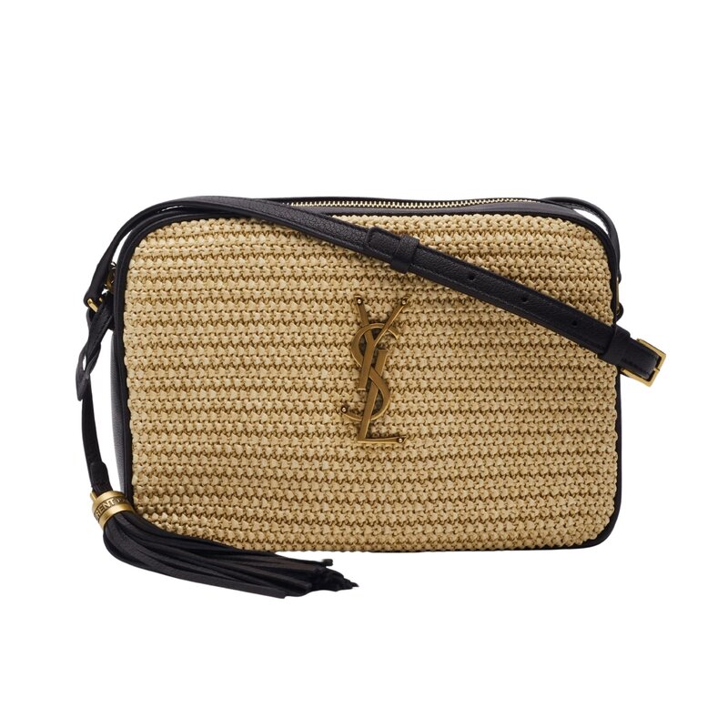 SAINT LAURENT RAFFIA MONOGRAM LOU CAMERA BAG BEIGE