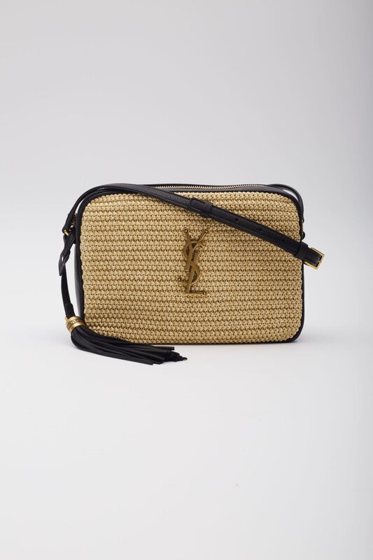 SAINT LAURENT RAFFIA MONOGRAM LOU CAMERA BAG BEIGE