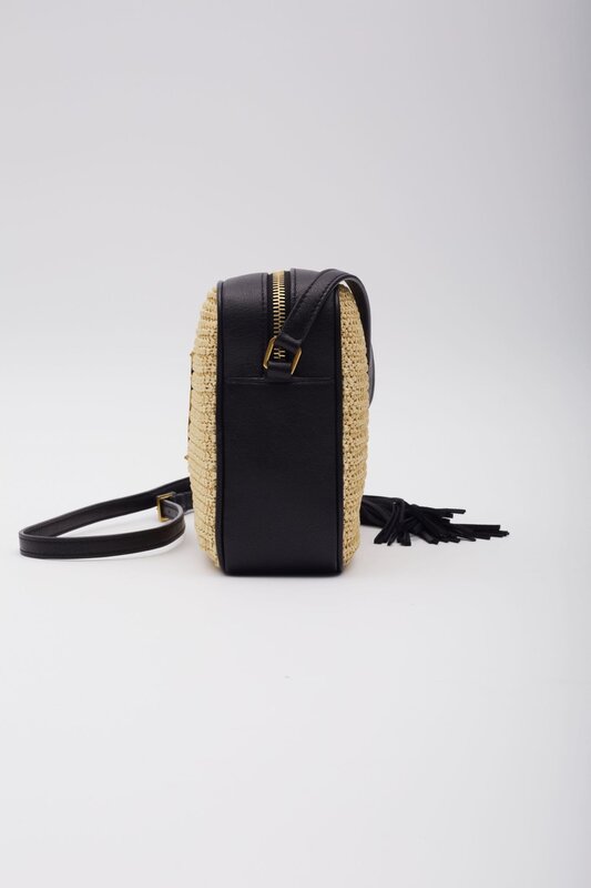 SAINT LAURENT RAFFIA MONOGRAM LOU CAMERA BAG BEIGE