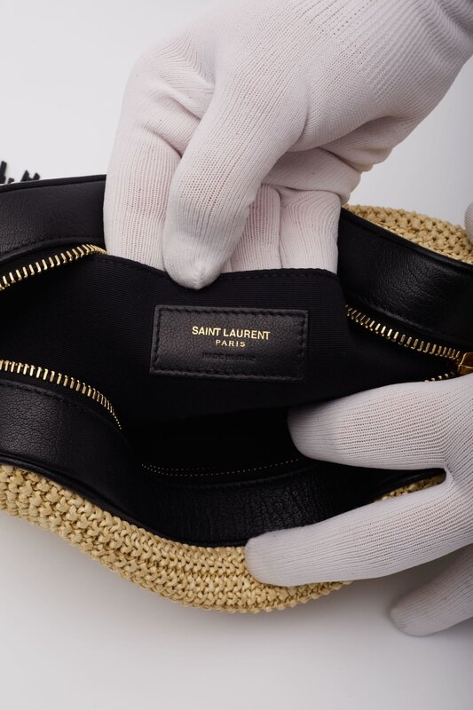 SAINT LAURENT SAINT LAURENT RAFFIA MONOGRAM LOU CAMERA BAG BEIGE