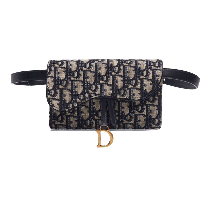 CHRISTIAN DIOR OBLIQUE MONOGRAM NAVY BLUE SADDLE BELT BAG