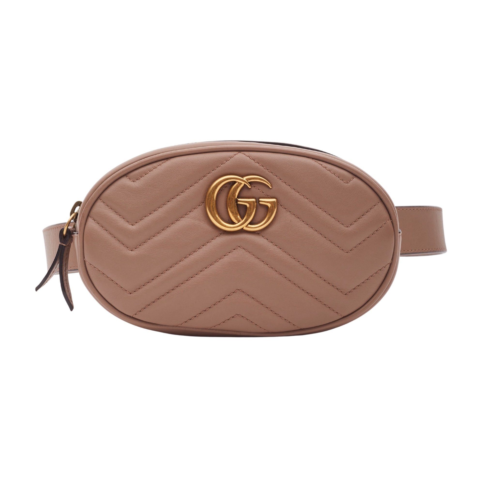 GUCCI CALFSKIN MATELASSE GG MARMONT BELT BAG ROSE PINK (34 WAIST)