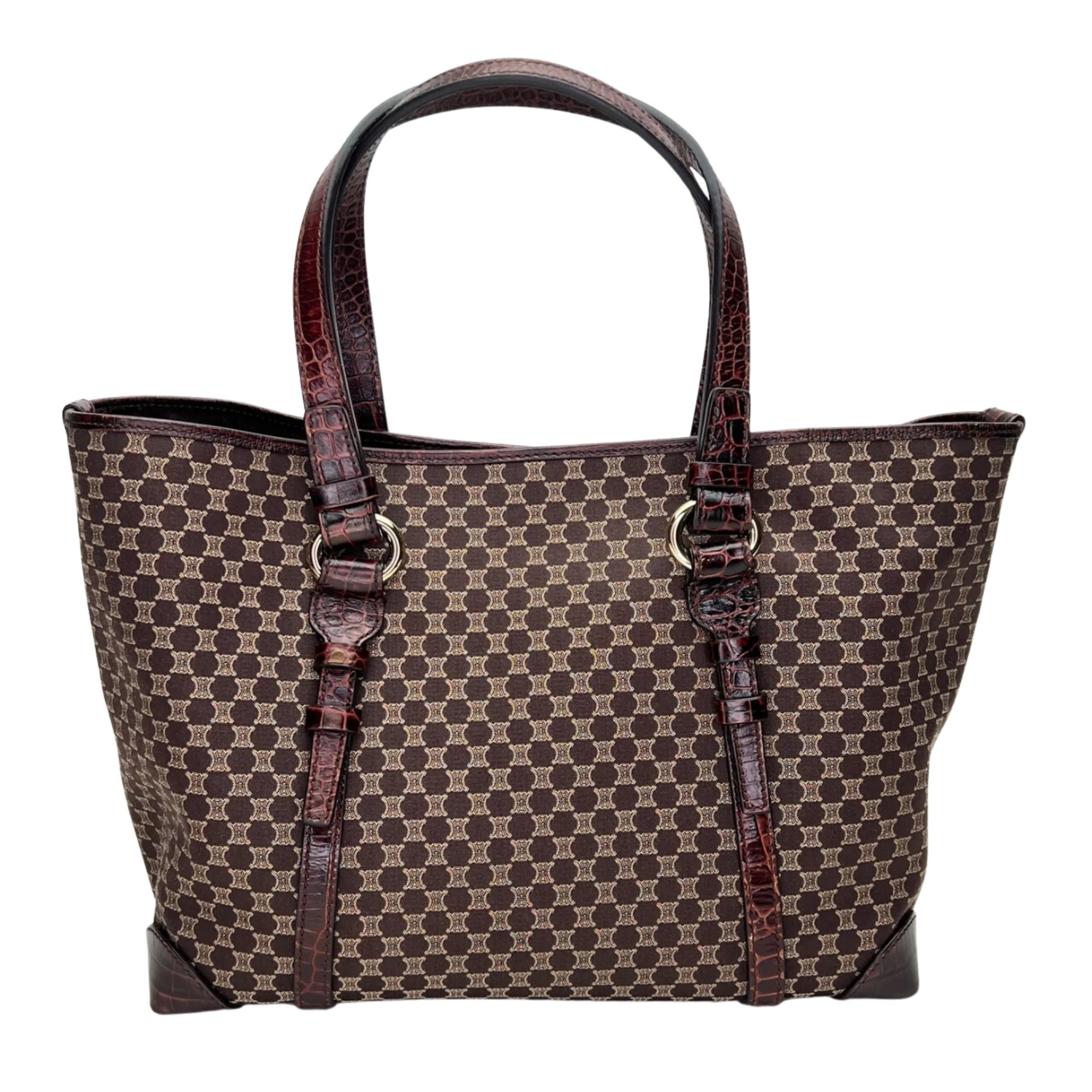 CELINE MONOGRAM EBONY MACADAM CROCO EMBOSSED TOTE BAG