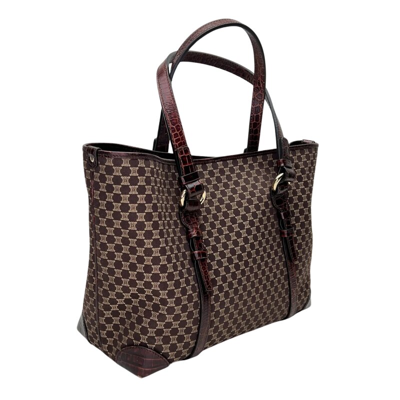 CELINE CELINE MONOGRAM EBONY MACADAM CROCO EMBOSSED TOTE BAG