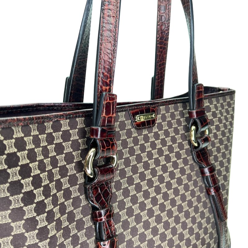 CELINE MONOGRAM EBONY MACADAM CROCO EMBOSSED TOTE BAG