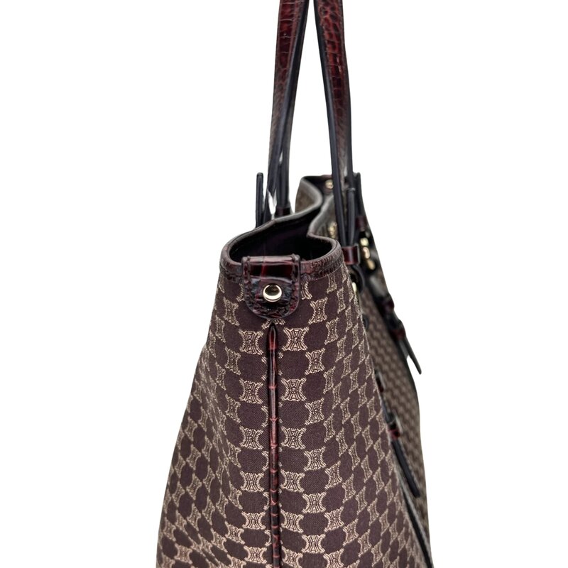 CELINE CELINE MONOGRAM EBONY MACADAM CROCO EMBOSSED TOTE BAG